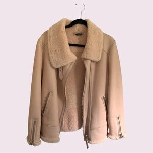 MACKAGE PINK LEATHER SHEARLING JACKET